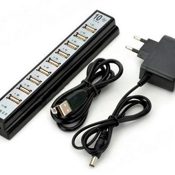 Hub Com 10 Portas Usb 2.0 + Fonte Alimentação Serve P/ Pc Not