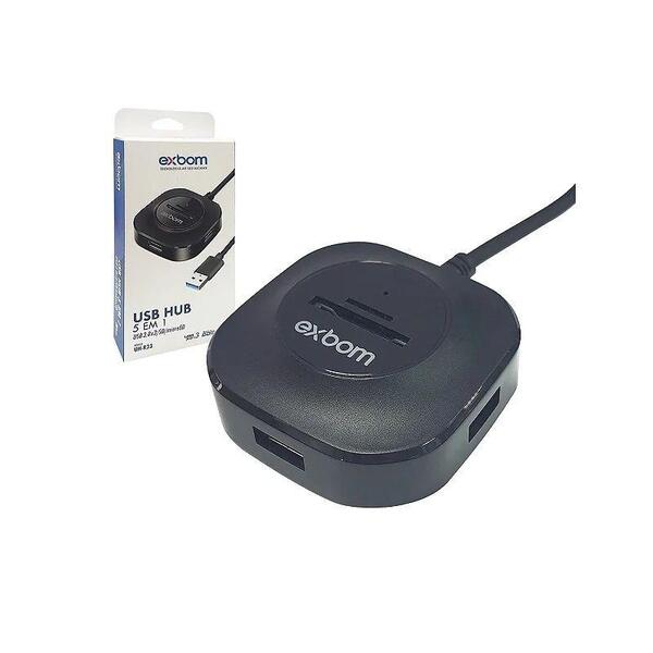 Hub Exbom Usb 5 Em 1 C/ 3 Portas Usb 2.0 + Leitor Cartao Uh-r