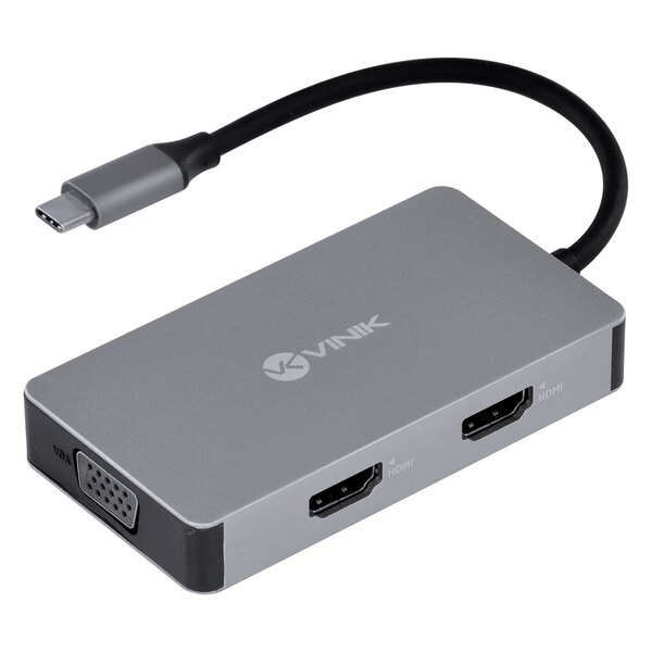 Hub Usb Tipo C / Type C 5 Em 1 Com 2 Hdmi + Vga + Usb 3.0 + P