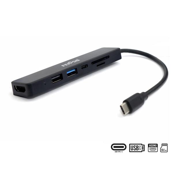 Hub Usb Tipo C X (hdmi/usb 2.0-3.0/pd/sd) Feasso Ftpc7