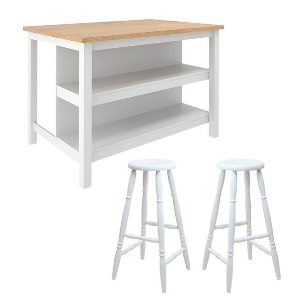 Ilha Cozinha + 2 Banquetas Ditália 2 Pratel. Branco Cd-1019