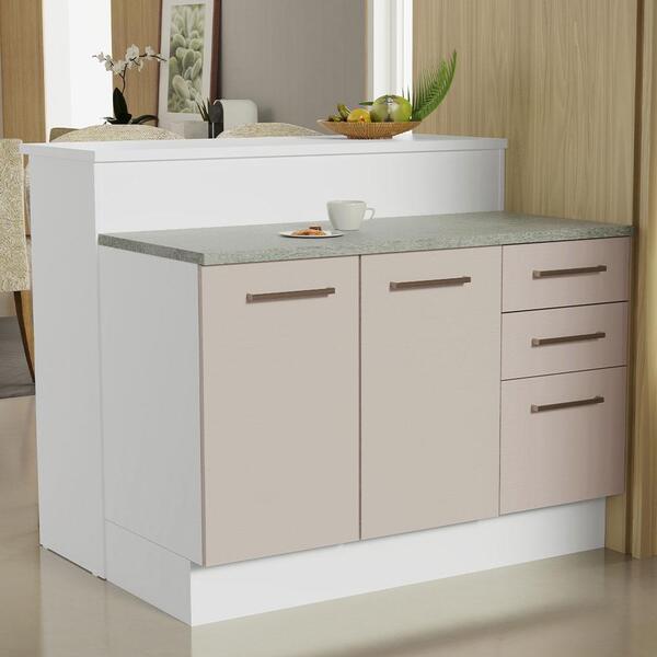 Ilha De Cozinha Com Bancada E Balcão 120 Cm Branco/crema Agat