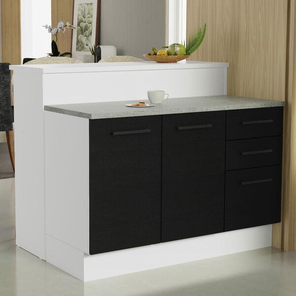 Ilha De Cozinha Com Bancada E Balcão 120 Cm Branco/preto Agat