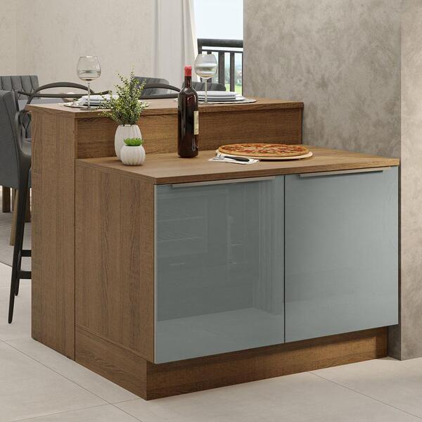 Ilha De Cozinha Com Bancada E Balcão 120 Cm Rustic/cinza Lux
