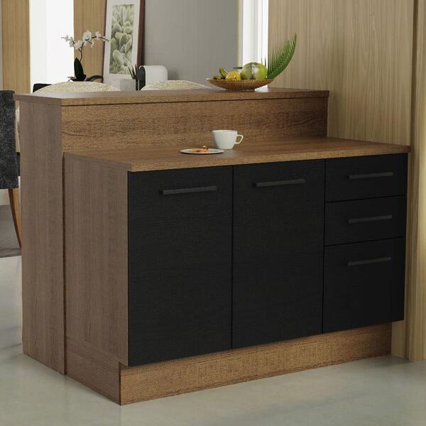 Ilha De Cozinha Com Bancada E Balcão 120 Cm Rustic/preto Agat