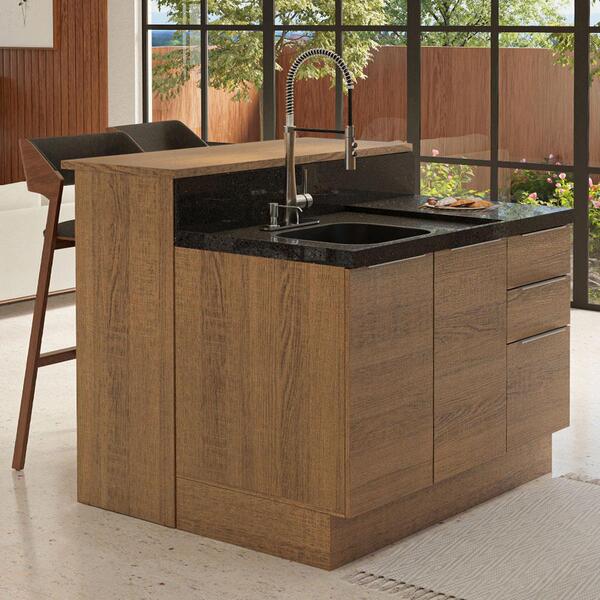 Ilha De Cozinha Com Bancada E Balcão 120 Cm Rustic Stella Mad