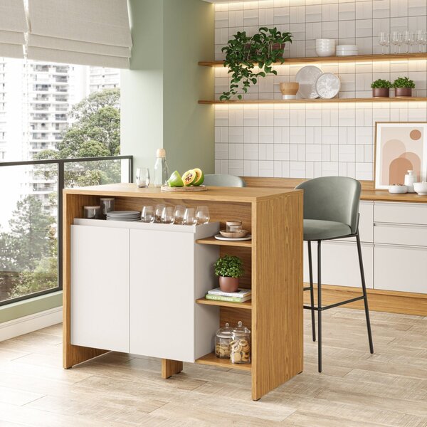 Ilha Gourmet 120cm 2 Portas Tampo Pintura Uv Itatiaia Freijó/