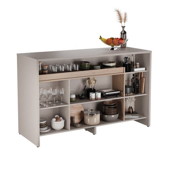 Ilha Gourmet 160cm 3 Portas Tampo Pintura Uv Itatiaia Fendi/cedro