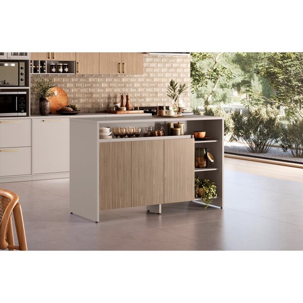 Ilha Gourmet 160cm 3 Portas Tampo Pintura Uv Itatiaia Fendi/c