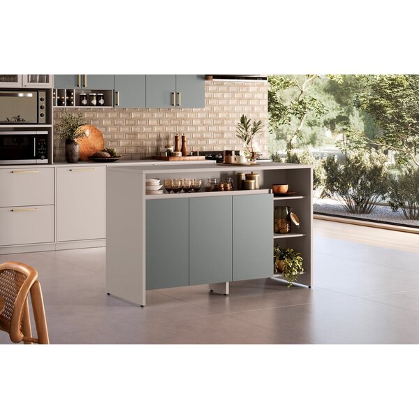 Ilha Gourmet 160cm 3 Portas Tampo Pintura Uv Itatiaia Fendi/g