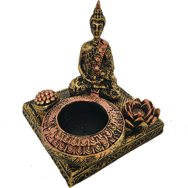 Incensário E Castiçal Base Buda Zen 13586 Ouro