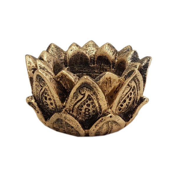 Incensário E Castiçal Flor De Lotus Em Resina Dourado 2 Unid
