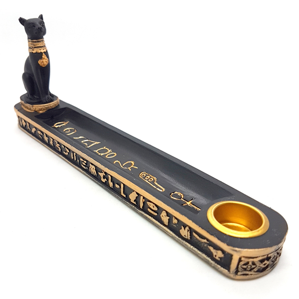 Incensário Egípcio Gato Bastet Vareta Cone Porta Incenso Pto