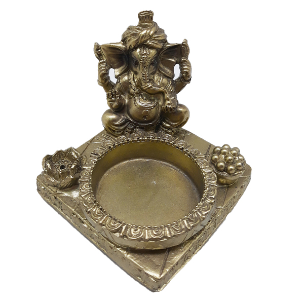 Incensário Vareta Ganesha Com Porta Velas Cobre