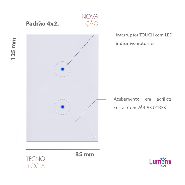 Interruptor De Luz Touch Tok Glass 2 Botões Branco Lumenx