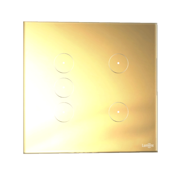 Interruptor De Luz Touch Tok Glass 5 Botões Dourado Lumenx