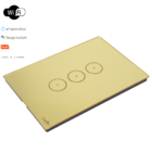 Interruptor De Luz Touch Wi-fi Tok Glass 3 Botões Dourado Lum