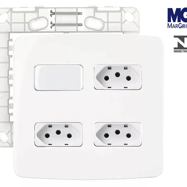 Interruptor Simples + 3 Tomada 10a Branco 4x4 Margirius B3