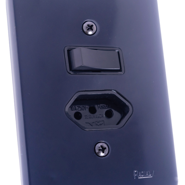 Interruptor Simples + Tomada 2p+t 10a L Pollar Black Radial