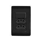 Interruptor Simples E Tomada Dupla 2p+t 10a Fame Habitat Blac