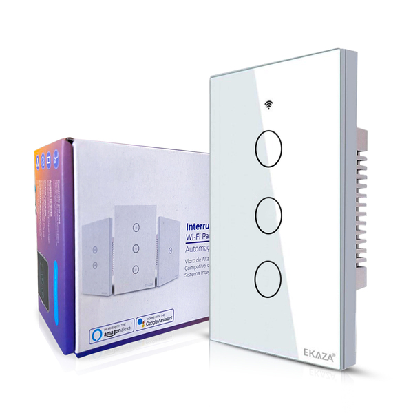 Interruptor Smart Touch Screen 3 Botões Google Alexa Branco