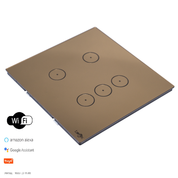 Interruptor Touch Wi-fi Tok Glass 5 Botões Bronze 4x4 Lumenx
