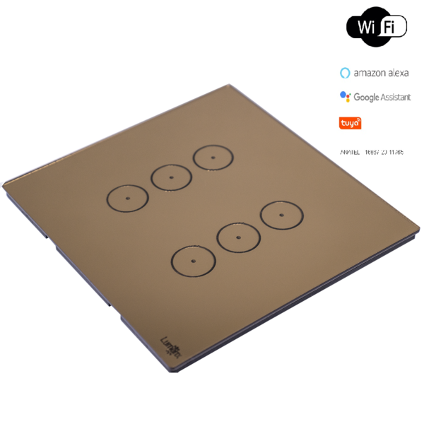 Interruptor Touch Wi-fi Tok Glass 6 Botões Bronze 4x4 Lumenx