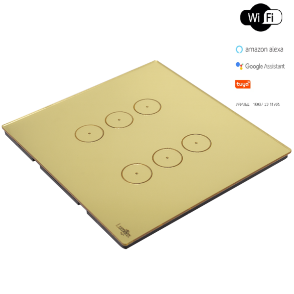 Interruptor Touch Wi-fi Tok Glass 6 Botões Dourad 4x4 Lumenx