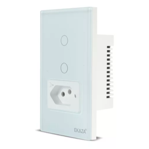 Interruptor Wi-fi Inteligente 2 Botões 1 Tomada Branco Ekaza