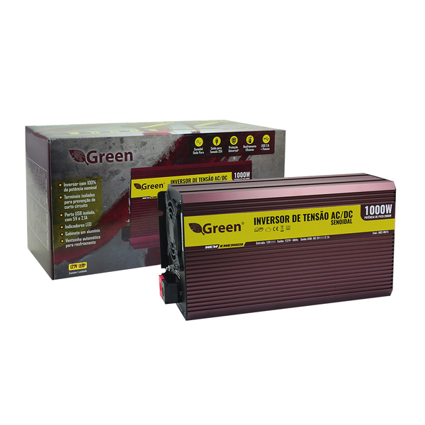 Inversor De Tensão Painel Solar 12v 1000w Onda Modificada