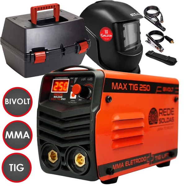 Inversora Solda 250a Mma Tig Bivolt + Máscara + Maleta