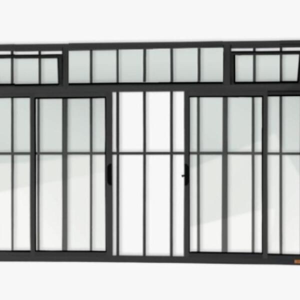 Janela Alumínio Classic 4 Folhas Com Bandeira E Grade Preto -