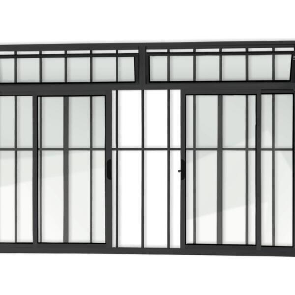 Janela Alumínio Classic 4 Folhas Com Bandeira E Grade Preto -