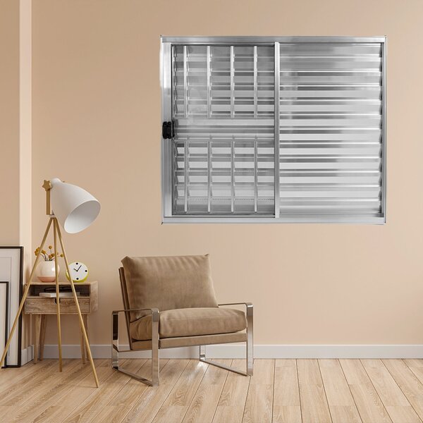 Janela Alumínio Veneziana 3 Folhas 120x150cm Com Grade Natura