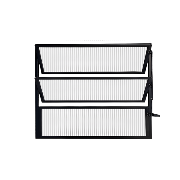 Janela Basculante 3 Folhas Alumínio Pintado Preto Linha Slim com Vidro Canelado Incolor 0,60x0,60m Líder