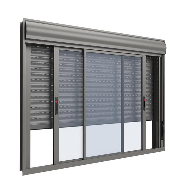 Janela Com Persiana Integrada Em Alumínio 2 Folhas Cinza Graf