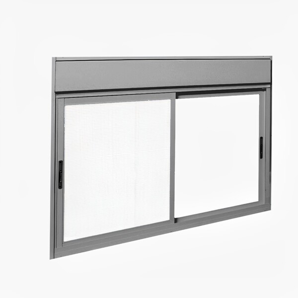 Janela de Correr 2 Folhas Alumínio Pintado Cinza com Persiana Integrada 220V e Tela Sob Medida Linha 25 OGB Esquadrias