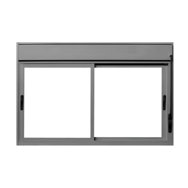 Janela de Correr 2 Folhas Alumínio Pintado Cinza com Persiana Integrada Sob Medida Linha 25 OGB Esquadrias