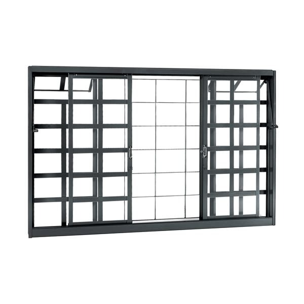 Janela Correr Aco Primer  C/Bandeira C/Grade Quadriculada S/Vidro 4 Folhas 100,00 X 200,00 X 8,00 Cmbelfort Sasazaki