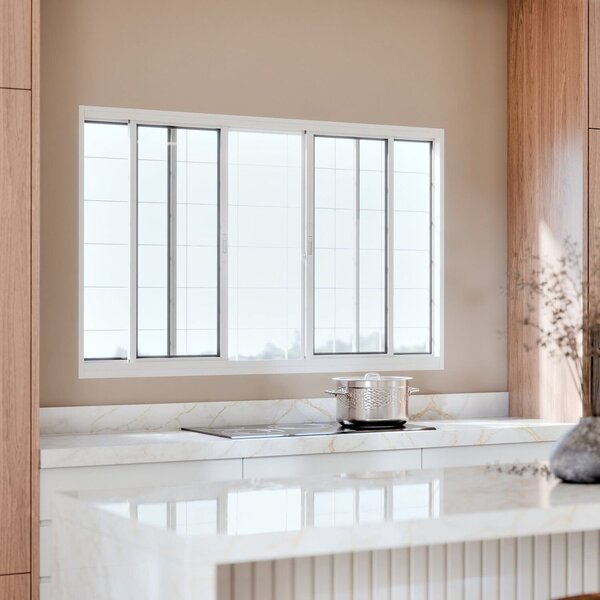 Janela De Aço De Correr Central 4 Folhas Com Grade Quadrada E