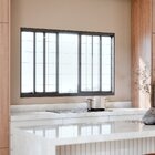 Janela De Aço De Correr Central 4 Folhas Com Grade Quadrada E