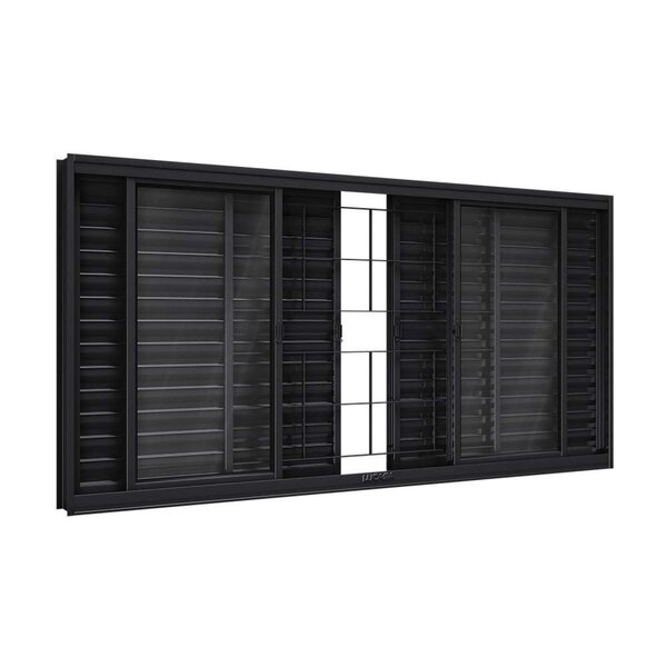 Janela De Aço Veneziana Com Grade Quadrada 6 Folhas 100x200cm