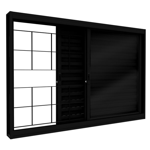 Janela De Aço Veneziana De Correr Lateral 3 Folhas Com Grade