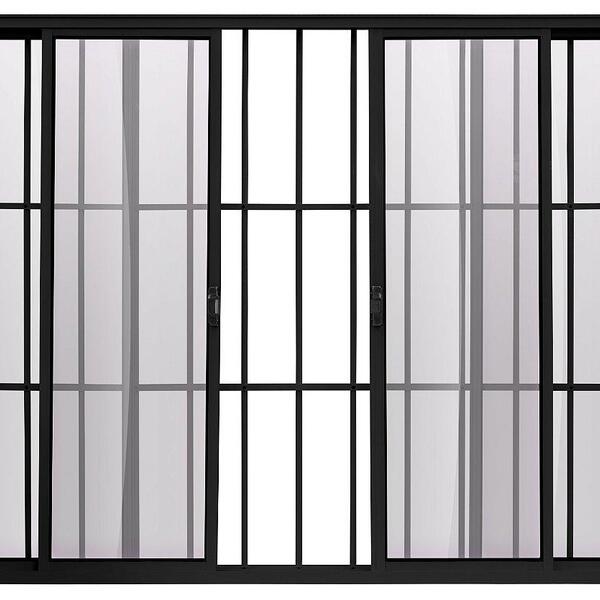 Janela De Alumínio 04 Folhas Com Grade Preto - 120x120