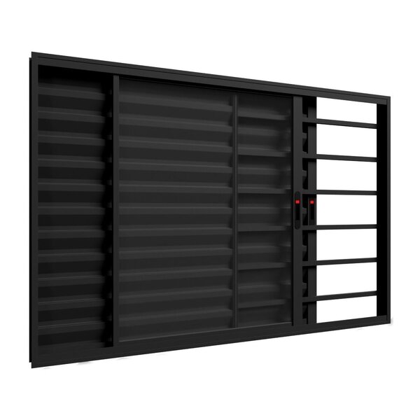 Janela De Alumínio 100x120cm 3 Folhas Com Grade Preto