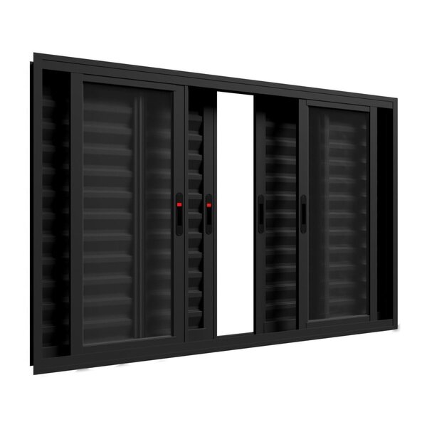 Janela De Aluminio 100x120cm 6 Folhas Com Grade Preto