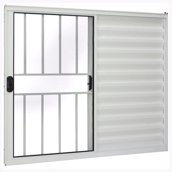 Janela De Alumínio Branco Veneziana De Correr 3 Folhas Com Gr