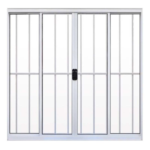 Janela De Alumínio Branco Vitro De Correr 4 Folhas Com Grade