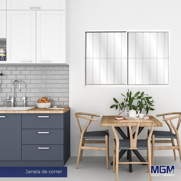 Janela De Alumínio De Correr 120x120cm 2 Folhas Com Grade E V