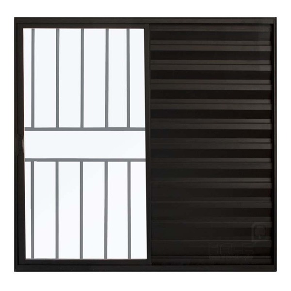 Janela De Alumínio Preto Veneziana De Correr 3 Folhas Com Gra